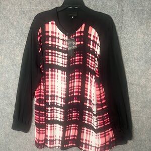 Worthington Plus Size  3X Sheer Plaid Long Sleeve Blouse‎ Officewear NWT